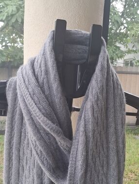 Qi Light Gray Cable Knit Wrap Sweater